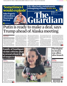 Couverture de The Guardian du 15 août 2025